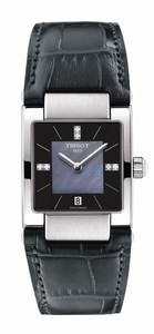 Tissot T-Trend T02 Quartz Black Mother of Pearl Diamond Dial Date Black Leather Watch# T090.310.16.126.00 (Women Watch)