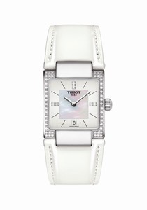 Tissot T-Trend T02 Quartz Mother of Pearl Diamond Dial Diamond Case White Leather Watch# T090.310.66.116.00 (Women Watch)