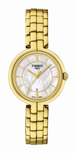 Tissot T-Trend Flamingo Quartz White Mother of Pearl Dial Date Gold Tone Stainless Steel Watch# T094.210.33.111.00 (Women Watch)