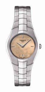 Tissot T-Trend T-Round quartz Golden Mother of Pearl Dial Date Stainless Steel Watch# T096.009.11.431.00 (Women Watch)