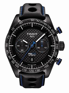 Tissot Black Carbon Dial Fixed Black Ceramic showing Tachymeter Markings Band Watch # T100.427.36.201.00 (Men Watch)