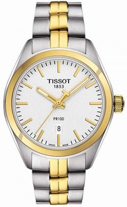 Tissot Silver Dial Fixed Yellow Gold Pvd Band Watch #T101.210.22.031.00 (Women Watch)