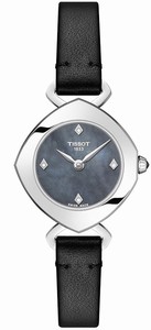 Tissot Femini-T Quartz Mother of Pearl Diamond Dial Black Leather Watch# T113.109.16.126.00 (Women Watch)