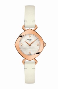 Tissot Femini-T Quartz Mother of Pearl Diamond Dial White Leather Watch # T113.109.36.116.00 (Women Watch)