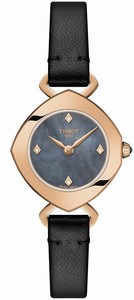 Tissot Femini-T Quartz Mother of Pearl Diamond Dial Black Leather Watch# T113.109.36.126.00 (Women Watch)