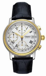 Tissot Carson Automatic Self Winding Solid 18k Gold & Stainless Steel Silver Dial Black Leather With Crocodile Pattern Band Watch #T71.0.427.33 (Men Watch)