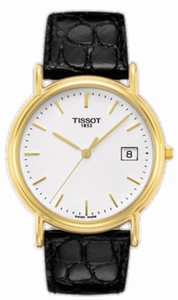 Tissot Carson Battery Operated Quartz Solid 18k Gold White Dial Black Leather With Crocodile Pattern Band Watch #T71.3.429.11 (Men Watch)