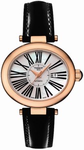 Tissot T-Gold Glamorous Automatic Mother of Pearl Dial Date 18ct Rose Gold Case Black Leather Watch# T917.307.76.113.01 (Women Watch)