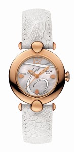 Tissot T-Gold Pretty Quartz Mother of Pearl Dial 18ct Gold White Leather Watch# T918.210.76.117.00 (Women Watch)