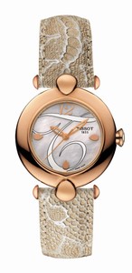 Tissot T-Gold Pretty Quartz White Mother of Pearl Dial 18ct Gold Beige Leather Watch# T918.210.76.117.01 (Women Watch)