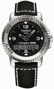Tissot T-Navigator Battery Operated Quartz Brushed And Polished Titanium Black Digital & Analog Dial Black Leather Band Watch #T96.1.428.52 (Men Watch)