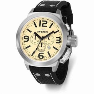 TW Steel Beige Dial Leather Watch #TW0003 (Men Watch)