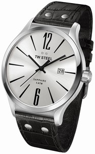 TW Steel Slim Line Quartz Analog Date Black Leather Watch # TW1301 (Men Watch)