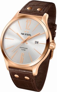 TW Steel Silver Dial Fixed Rose Gold Pvd Band Watch #TW1304 (Men Watch)