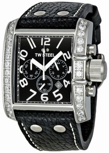 TW Steel Quartz Chronograph Black Dial Date Crystal Bezel Black Leather Watch # TW15 (Men Watch)