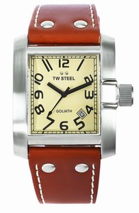 TW Steel Quartz Cream Dial Date Brown Leather Watch # TW20 ( Men Watch)