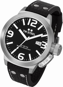 TW Steel Canteen Quartz Analog Date Black Leather Watch # TW22N (Men Watch)