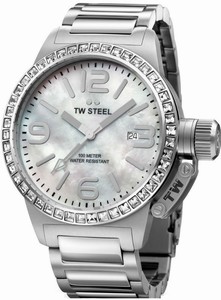 TW Steel Quartz Mother Of Pearl Dial Date Swarovski Crystal Bezel Stainless Steel Watch #TW302 (Women Watch)