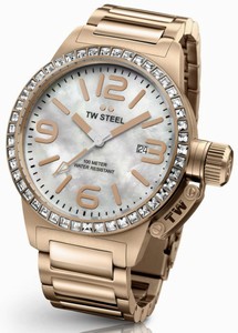 TW Steel Canteen Quartz Mother Of Pearl Dial Date Swarovski Crystal Bezel PVD Plated Rose Gold Tone Stainless Steel Watch # TW306 (Unisex Watch)