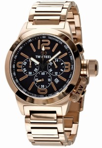 TW Steel Canteen Quartz Chronograph Black Dial Date PVD Plated Rose Gold Tone Stainless Steel Watch # TW307 (Men Watch)