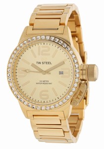 TW Steel Quartz Gold Tone Dial Date Crystal Bezel PVD Plated Gold Tone Stainless Steel Watch #TW309 (Women Watch)