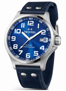 TW Steel Pilot Quartz Blue Dial Date Blue Leather Watch # TW401 (Men Watch)