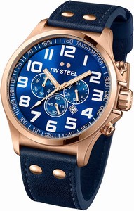 TW Steel Blue Dial Fixed Rose Gold Pvd Band Watch #TW407 (Men Watch)