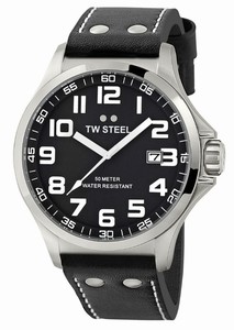 TW Steel Pilot Quartz Black Dial Date Black Leather Watch # TW409 (Men Watch)