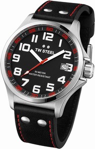 TW Steel Black Dial Leather Band Watch #TW410 (Men Watch)