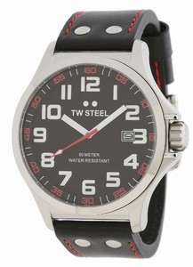 TW Steel Pilot Quartz Black Dial Date Black Leather Watch # TW411 (Men Watch)