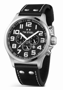 TW Steel Quartz Chronograph Date Black Leather Watch #TW412 (Men Watch)