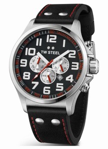 TW Steel Pilot Quartz Chronograph Black Dial Date Black Leather Watch # TW415 (Men Watch)