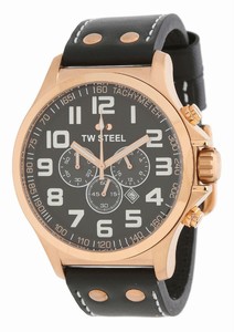 TW Steel Pilot Quartz Chronograph Black Dial Date PVD Plated Rose Gold Tone Bezel Black Leather Watch # TW419 (Men Watch)