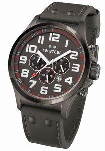 TW Steel Pilot Quartz Chronograph Gray Dial Date PVD Plated Titanium Bezel Gray Leather Watch #TW422 (Men Watch)
