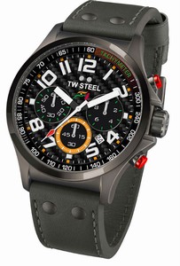 TW Steel Sahara Force India Quartz Chronograph Black Dial Date PVD Plated Titanium Bezel Gray Leather Watch # TW431 (Men Watch)