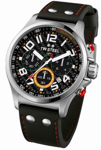 TW Steel Sahara Force India Quartz Chronograph Black Dial Date Black Leather Watch # TW433 (Men Watch)