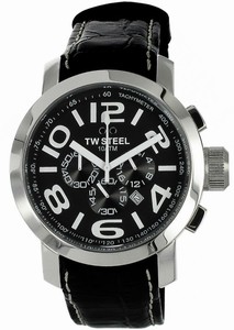 TW Steel Quartz Chronograph Black Dial Date Black Leather Watch # TW50 (Men Watch)