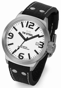 TW Steel Quartz White Dial Date Black Leather Watch # TW621 (Men Watch)