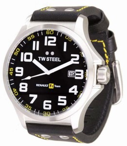 TW Steel Quartz Black Dial Date Black Leather Watch # TW671 (Men Watch)