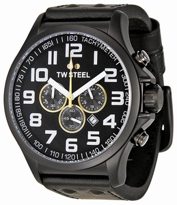 TW Steel Black Dial Chronograph Date Black Leather Watch # TW678 (Men Watch)