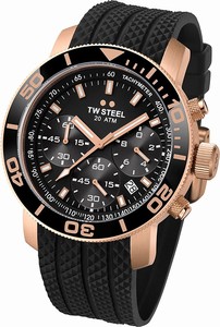 TW Steel Black Dial Uni-directional Rotating Black Ion-plated Band Watch #TW702 (Men Watch)
