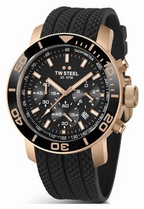 TW Steel Grandeur Diver Quartz Chronograph Black Dial Date Black Silicone Watch # TW703 (Men Watch)
