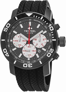 TW Steel Titanium Grey Dial Uni-directional Rotating Black Ceramic Band Watch #TW704 (Men Watch)