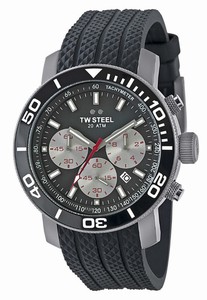 TW Steel Grandeur Diver Quartz Chronograph Gray Dial Date Black Silicone Watch # TW705 (Men Watch)