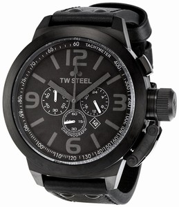 TW Steel Black Dial Fixed Black Pvd Band Watch #TW821R (Men Watch)