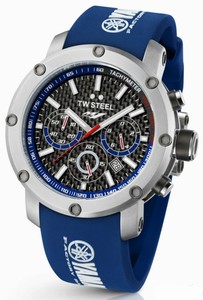 TW Steel Yamaha Factory Racing Quarty Chronograph Black Dial Date Blue Silicone Watch # TW925 (Men Watch)