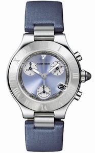 Cartier Quartz Stainless Steel Blue Dial Satin Blue Band Watch #W1020013 (Women Watch)