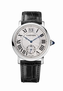 Cartier Manual Winding Calibre 9907 18k White Gold Silver Guilloche Small Second Subdial With Blue Apple Shaped Hands Dial Black Crocodile Leather Band Watch #W1552851 (Men Watch)