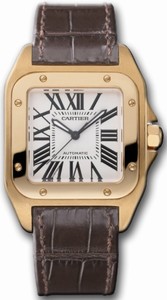Cartier Automatic 18kt Rose Gold Black Dial Crocodile Brown Leather Band Watch #W20108Y1 (Men Watch)