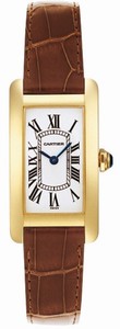 Cartier Quartz 18k Yellow Gold Silver With Roman Numerals Dial Brown Crocodile Leather Band Watch #W2601556 (Women Watch)